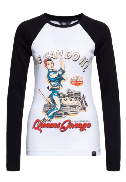 QUEEN KEROSIN Damen Langarm-Shirt WE CAN DO IT schwarz-weiss